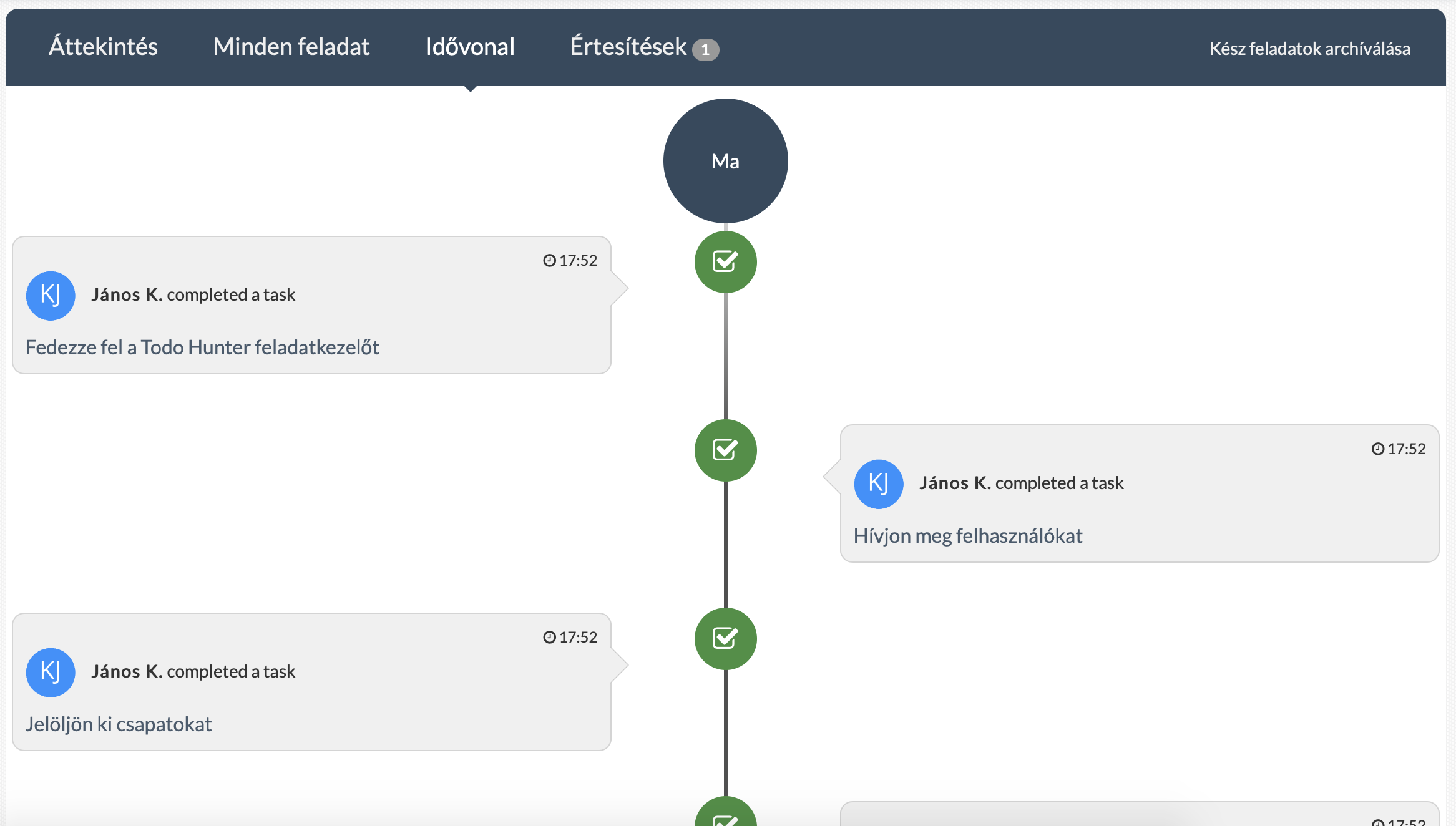 Todo Hunter online feladatkezelő szoftver - Idővonal