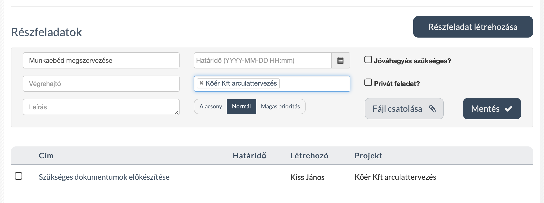 Todo Hunter online feladatkezelő szoftver - Részfeladatok